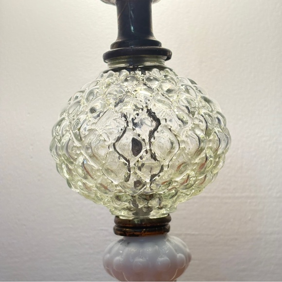 Vintage Milk Glass Hobnail Table Lamp with Pressed Glass Globe - Picture 8 of 10